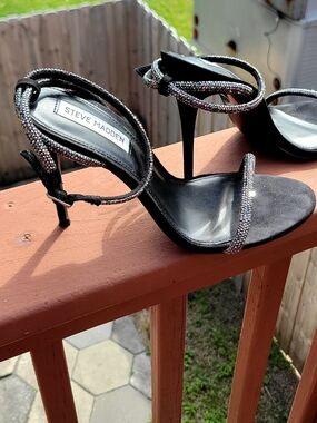 Steve Madden Black Crystal-Strap Stiletto Sandals